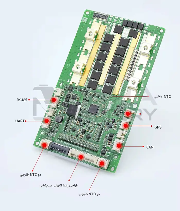 اجزای داخلی ماژول BMS هوشمند باتری لیتیوم یون 8 تا 24 سل 40 آمپر